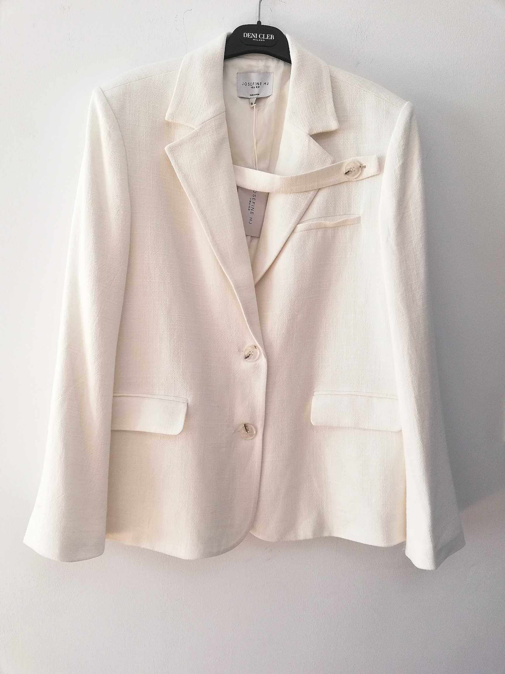 NA-KD Blezer Marynarka Josefine HJ oversize lniana wiskoza biała
