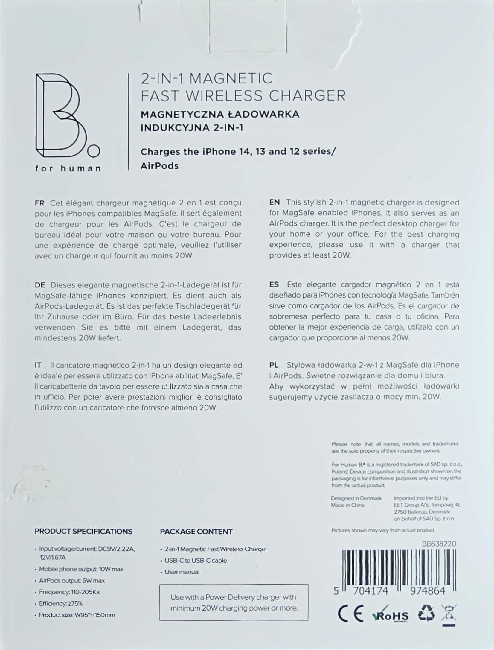 B.On 2-in-1 Magnetic Fast Wireless Charger White