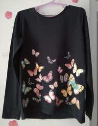 Granatowa bluzka dziewczęca z motylkami H&M, rozmiar 122/128