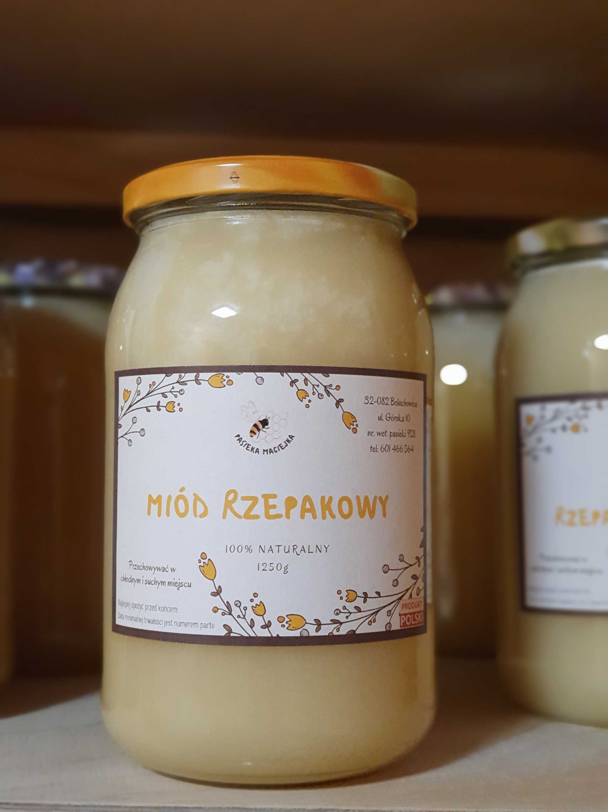 naturalny miód rzepakowy duży słoik 1250g