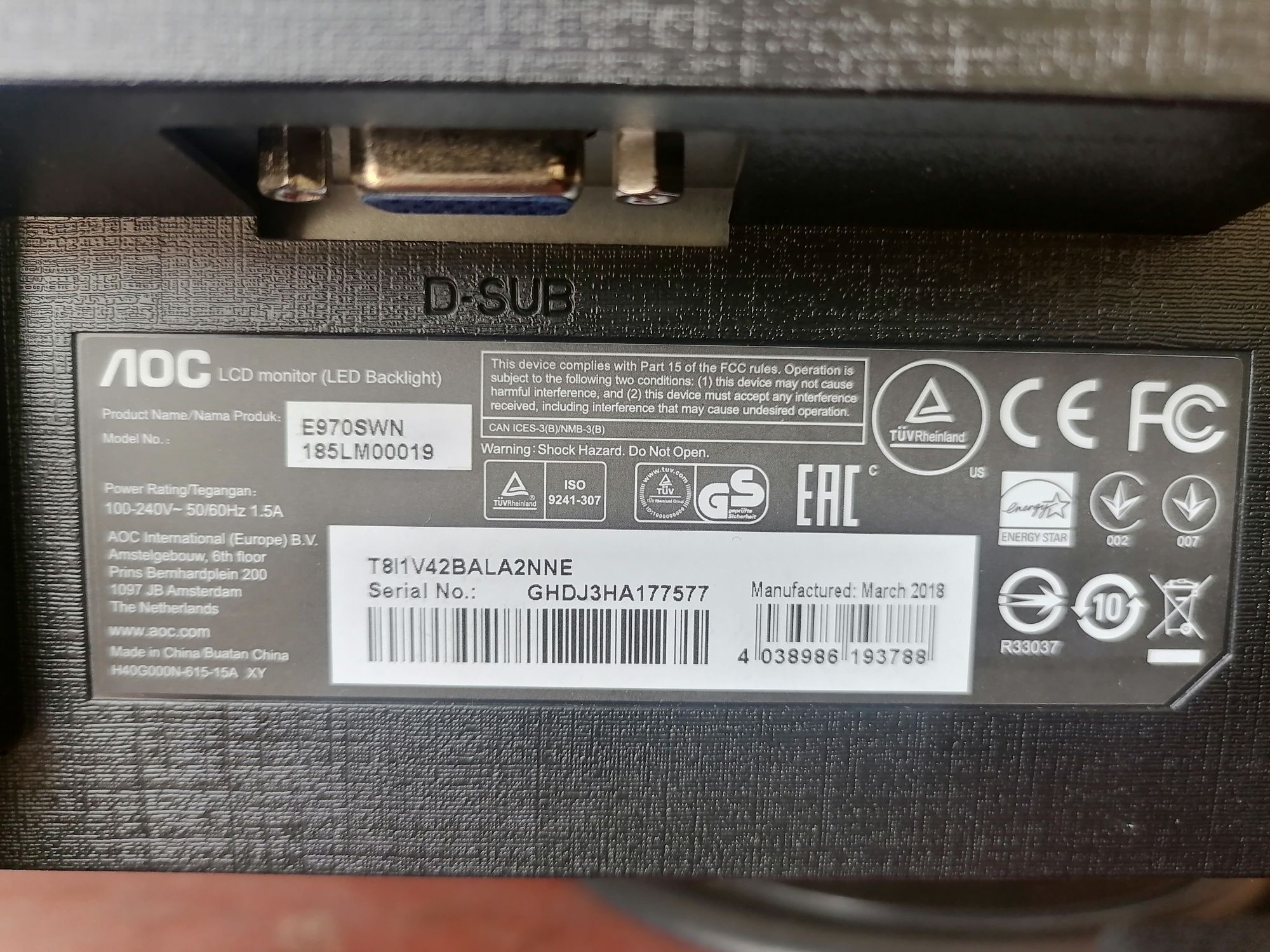 Монитор aoc e970wn 18.5" 7 шт с проводами 2018 год