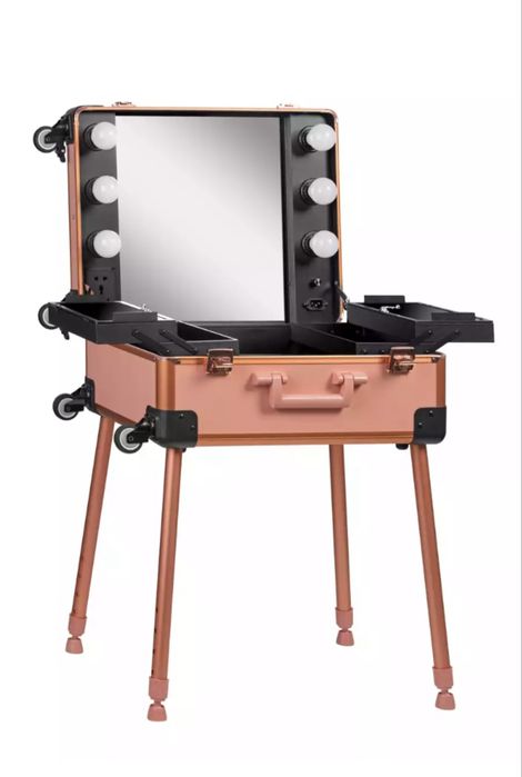 Kufer przenośne stanowisko do makijażu różowe złoto