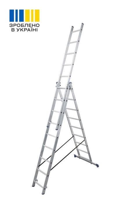 Алюмінієва трисекційна драбина 3×9 сходинок