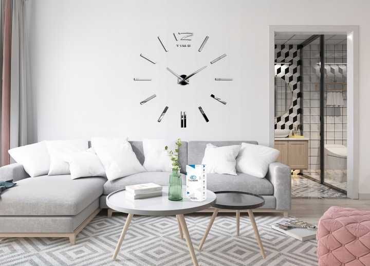 Zegar ścienny 3D lustrzany naklejany 50 do 90 cm srebrny czarny złoty