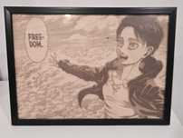 Attack on Titan, Eren, obraz wypalony na drewnie.