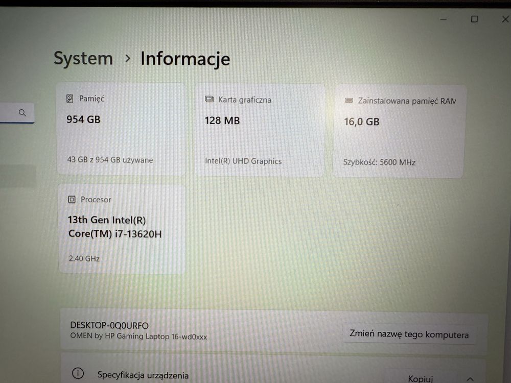 Bardzo Ladny Laptop HP Omen 16 i7 13 Gen 16GB RTX4060 1TB