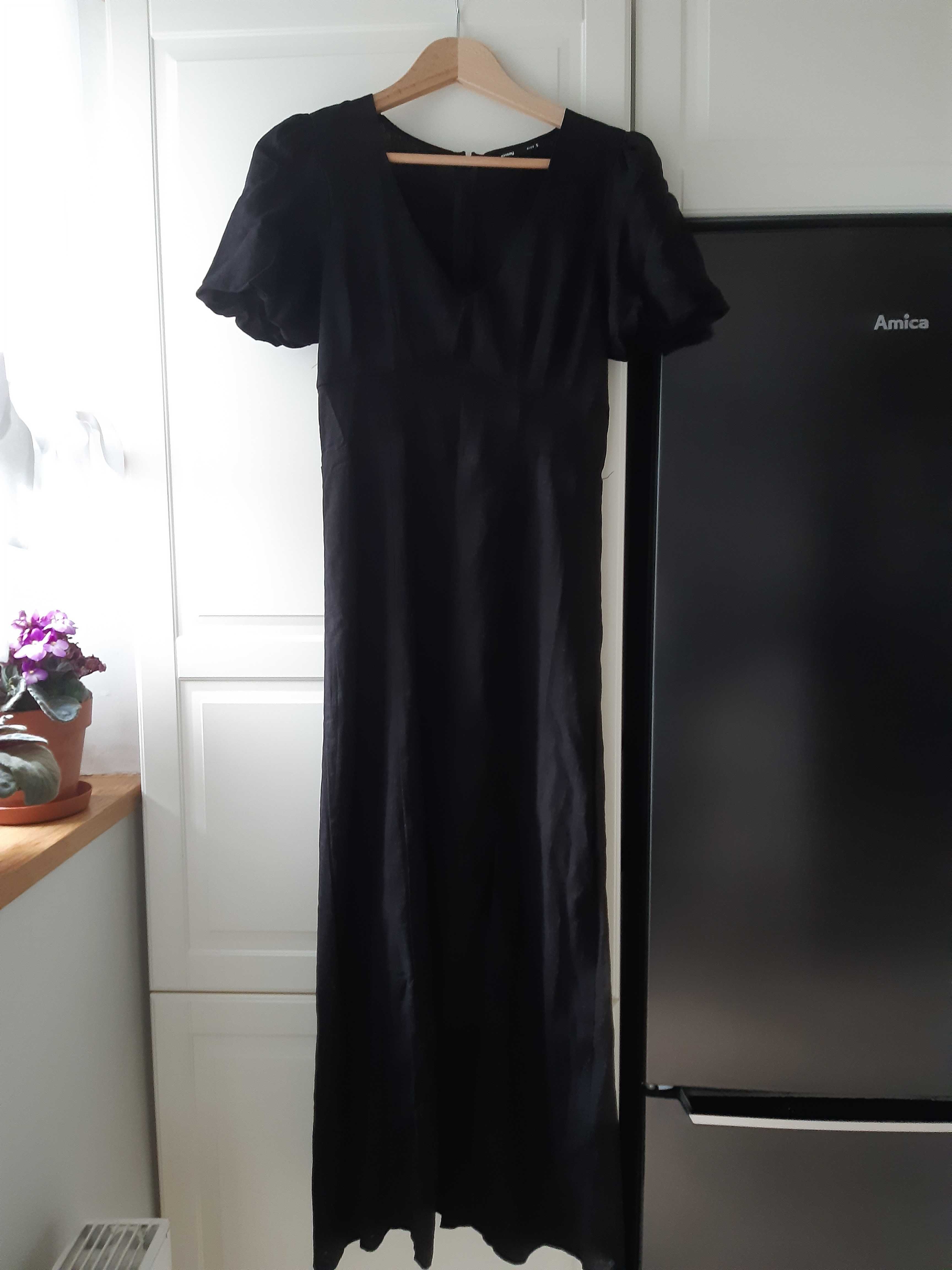 Sukienka maxi Sinsay czarna rozmiar S 30%len 70% wiskoza