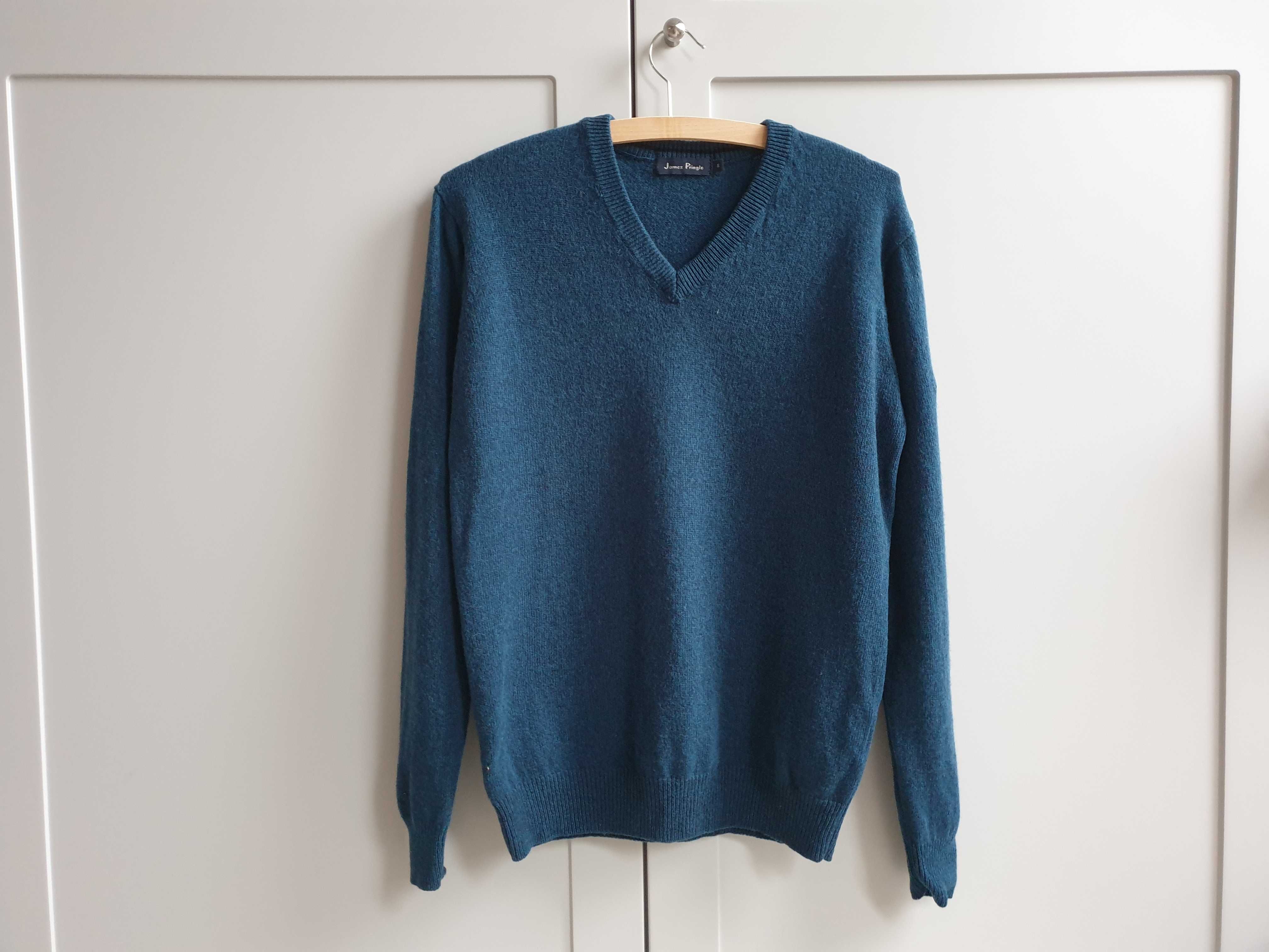 Wełniany niebieski sweter James Pringle S 38 morski męski