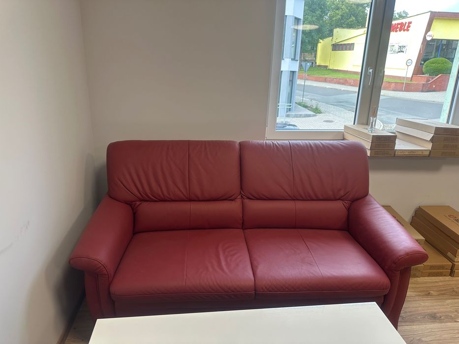 Komplet skórzany Himolla 2+1, skóra naturalna, kolor czerwony