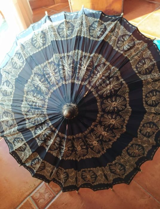 sombrinha antiga seda bordada