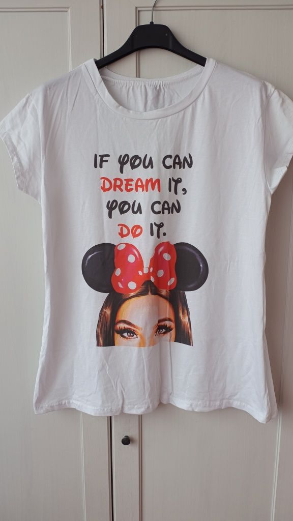 Biały t-shirt koszulka bawełniana z nadrukiem