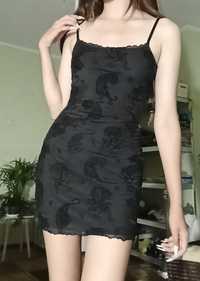 чорна міні сукня/плаття H&M з сіточкою у візерунок (тигри) у розмірі s