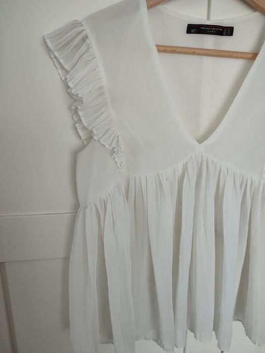 Zara elegancka biała bluzka XS plisy marszczenia