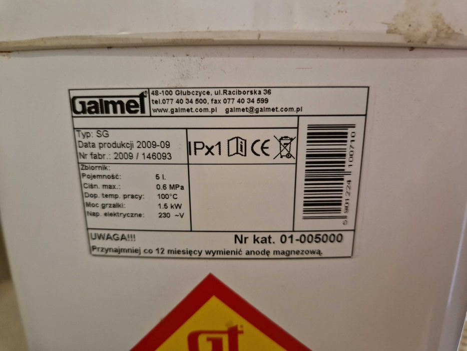 Podgrzewacz wody 5l boiler przepływowy pojemnościowy Galmet 1,5kW