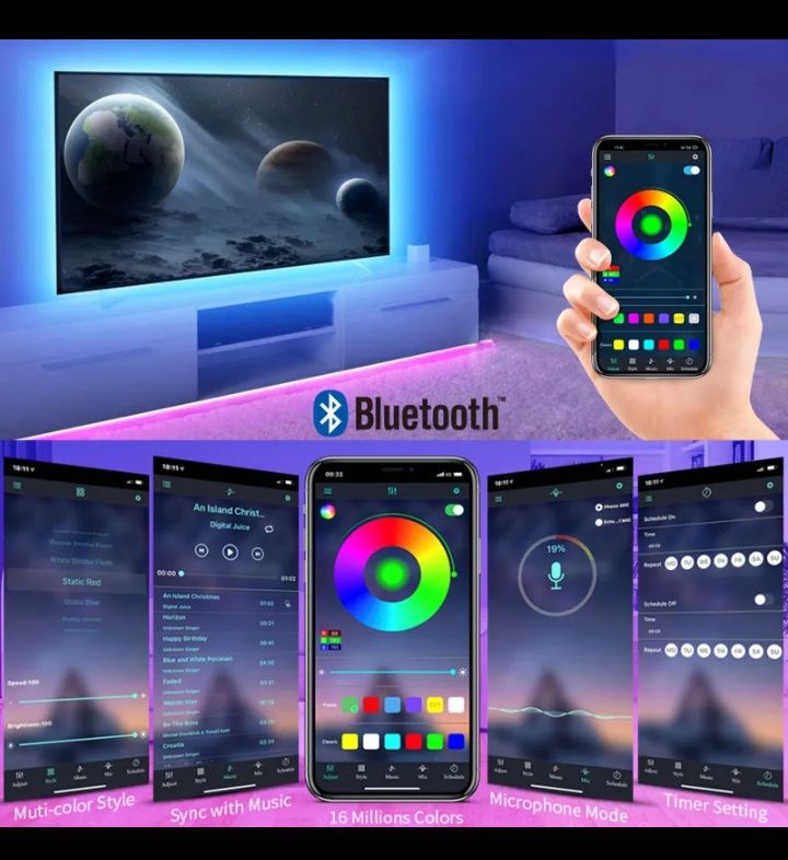 Fita led Bluetooth app 3M, ou 5M
