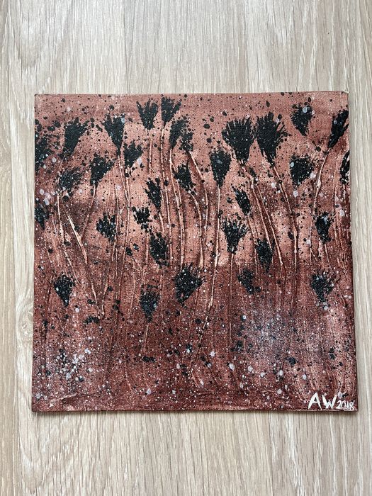 Abstrakcja kwiaty w brązie obraz akrylowy dekoracja oryginalna