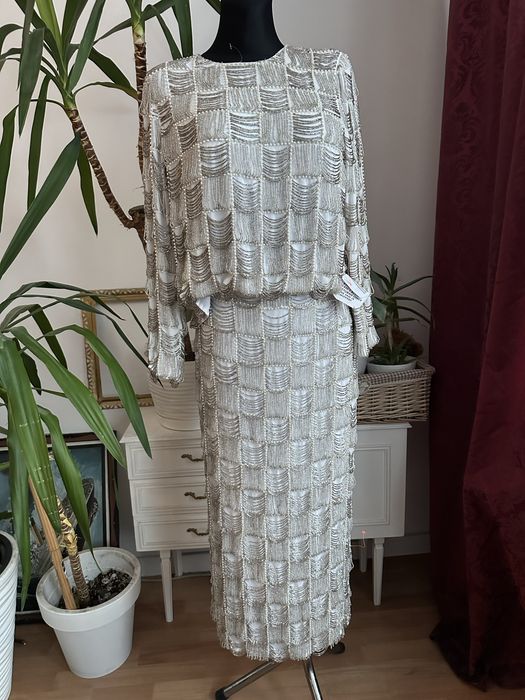 Sukienka cekinowa zestaw set bluzka spódnica midi asos luxe L 40 m 38