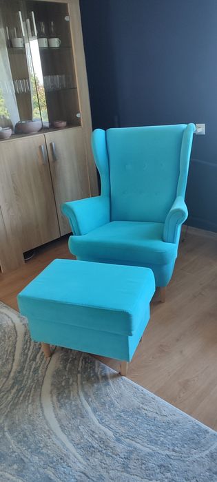 2 fotele Uszaki + podnóżek – kolor turkusowy