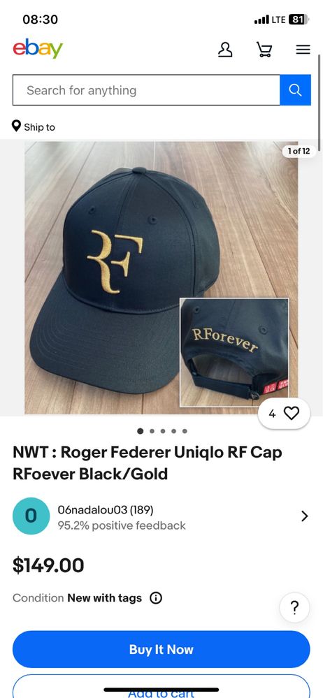 Roger Federer RF x Uniqlo Black Cap R.Forever тенісна кепка бейсболка