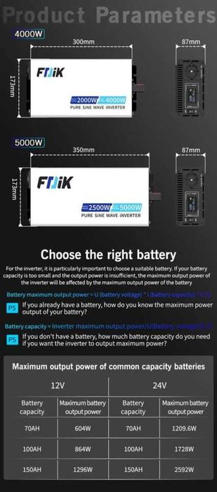 Мощный инвертор 5000 Вт FDIK 12V→220V с чистой синусоидой Гарантия