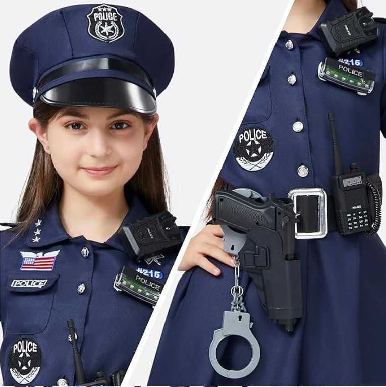 KOSTIUM POLICJANTA + Akcesoria dla Dziewczyn Strój Halloween Karnawał