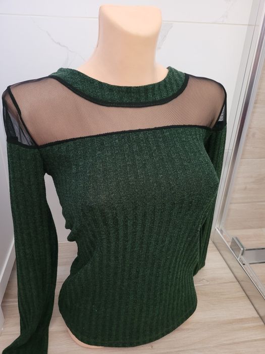 Zielony sweterek sweter z siateczką S 36 selfieroom bawełniany swetere