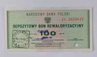 bon rewaloryzujący PKO  ,  100 zł , 1983