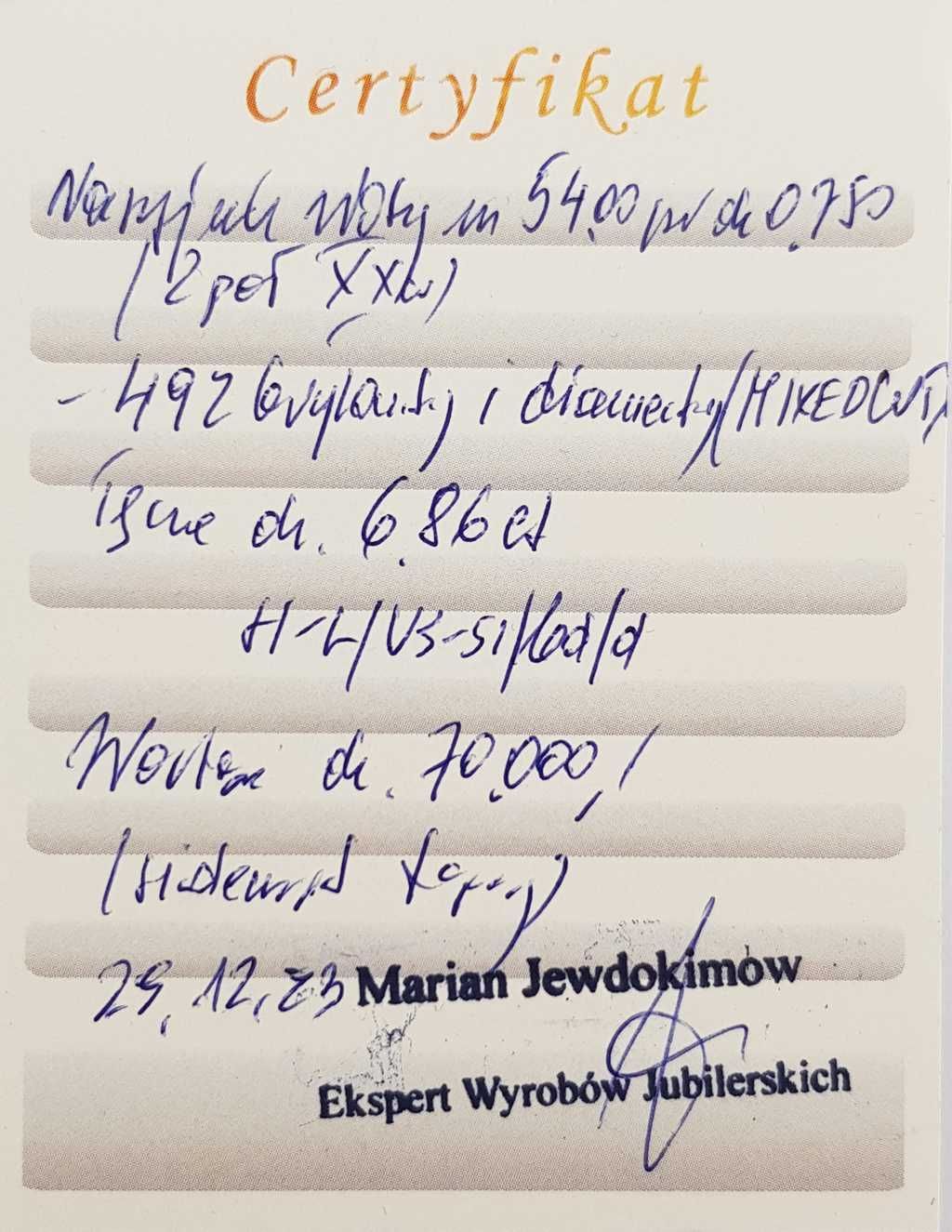 Złoty naszyjnik - kolia próby 750 z 492 brylantami łącznie 6,86 ct