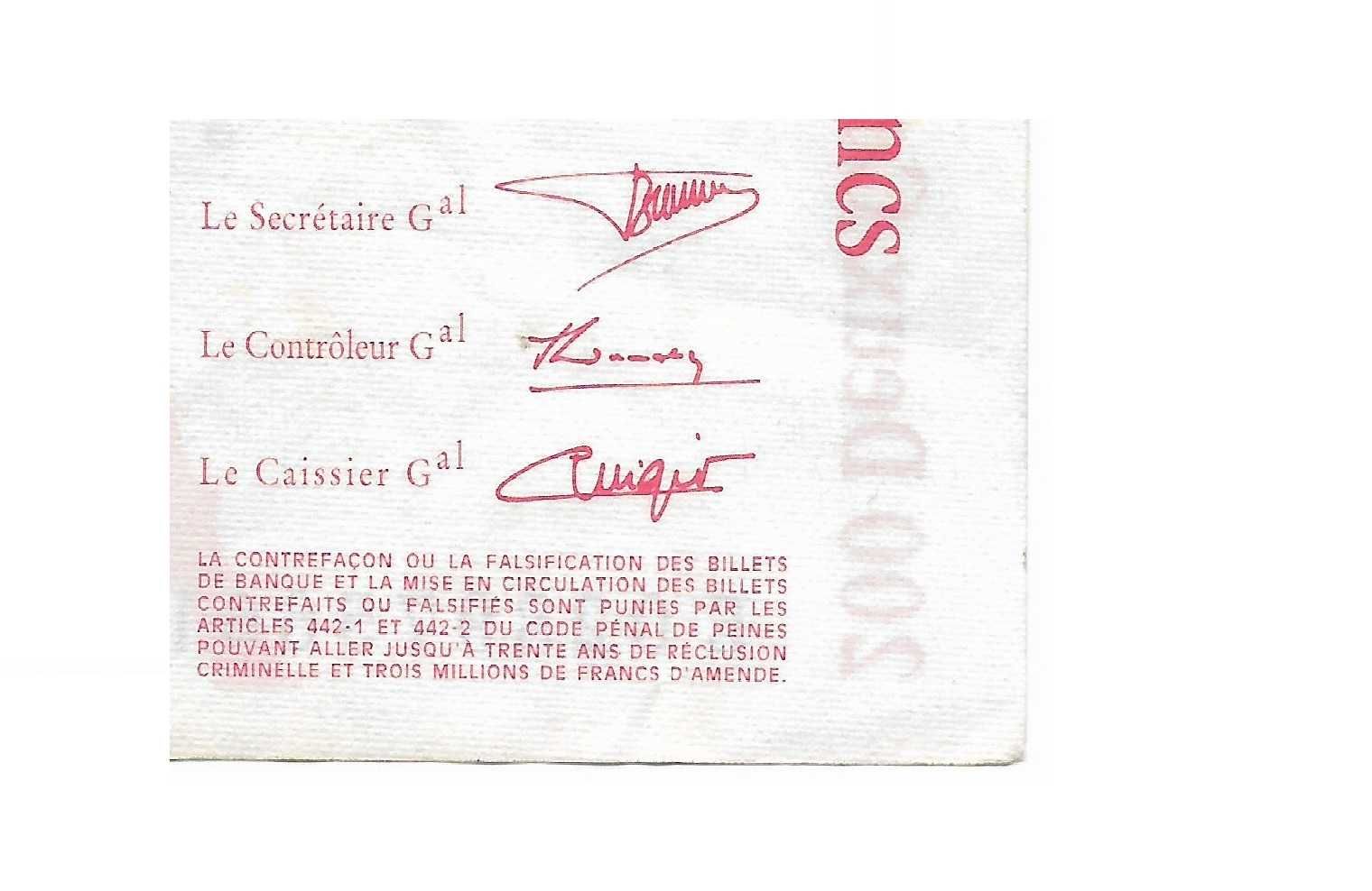 200 Francos da França, BC+, Ver assinaturas Pf.