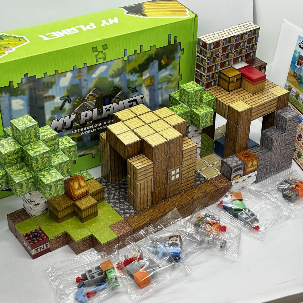 200шт + 6 фігурок Магнітний конструктор майнкрафт minecraft кубики