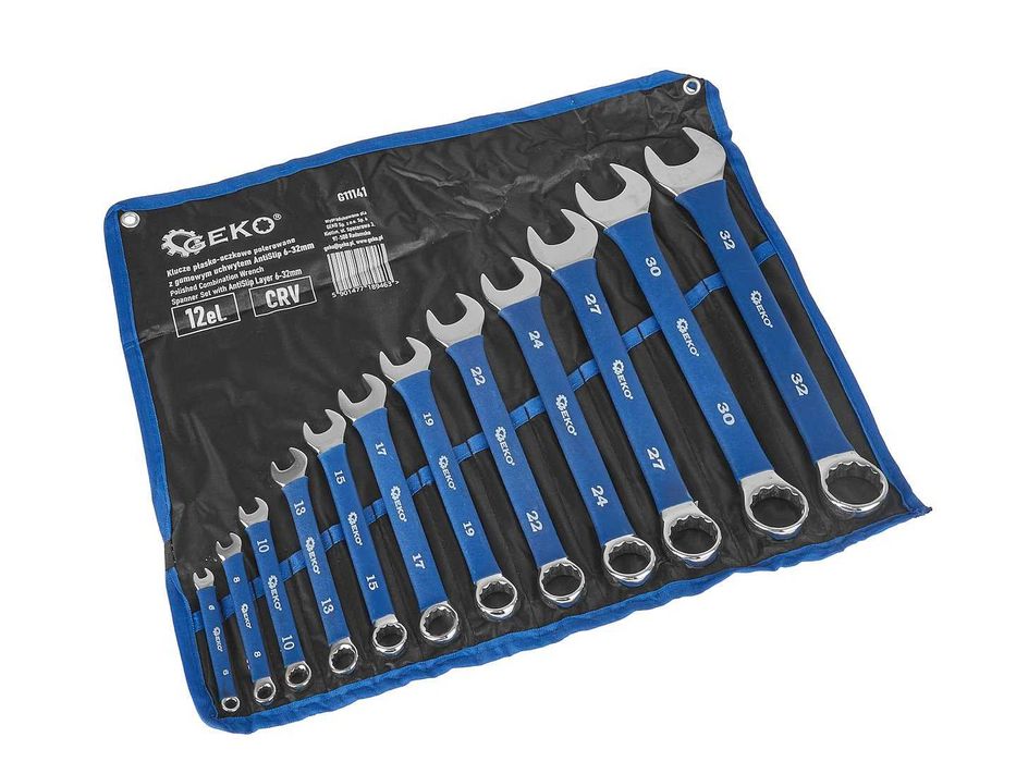 Klucze PŁASKO-OCZKOWE 12 EL 6-32mm polerowane UCHWYT antislip CRV 2505
