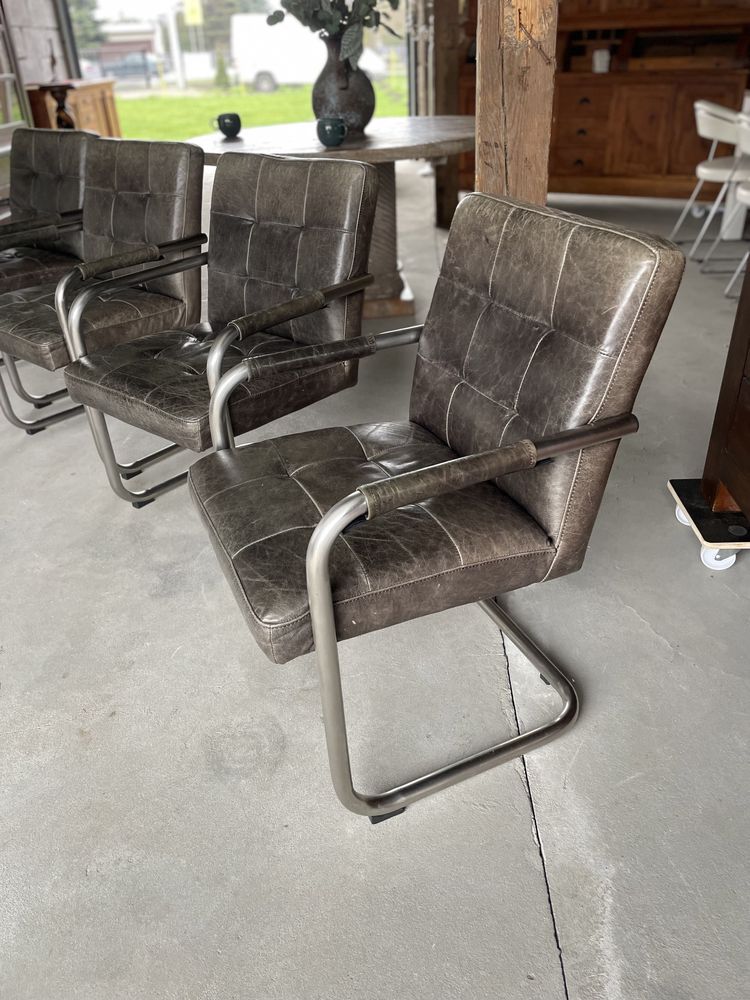 Krzesło country metal loft skóra szary butelkowy 70 włoskie vintage