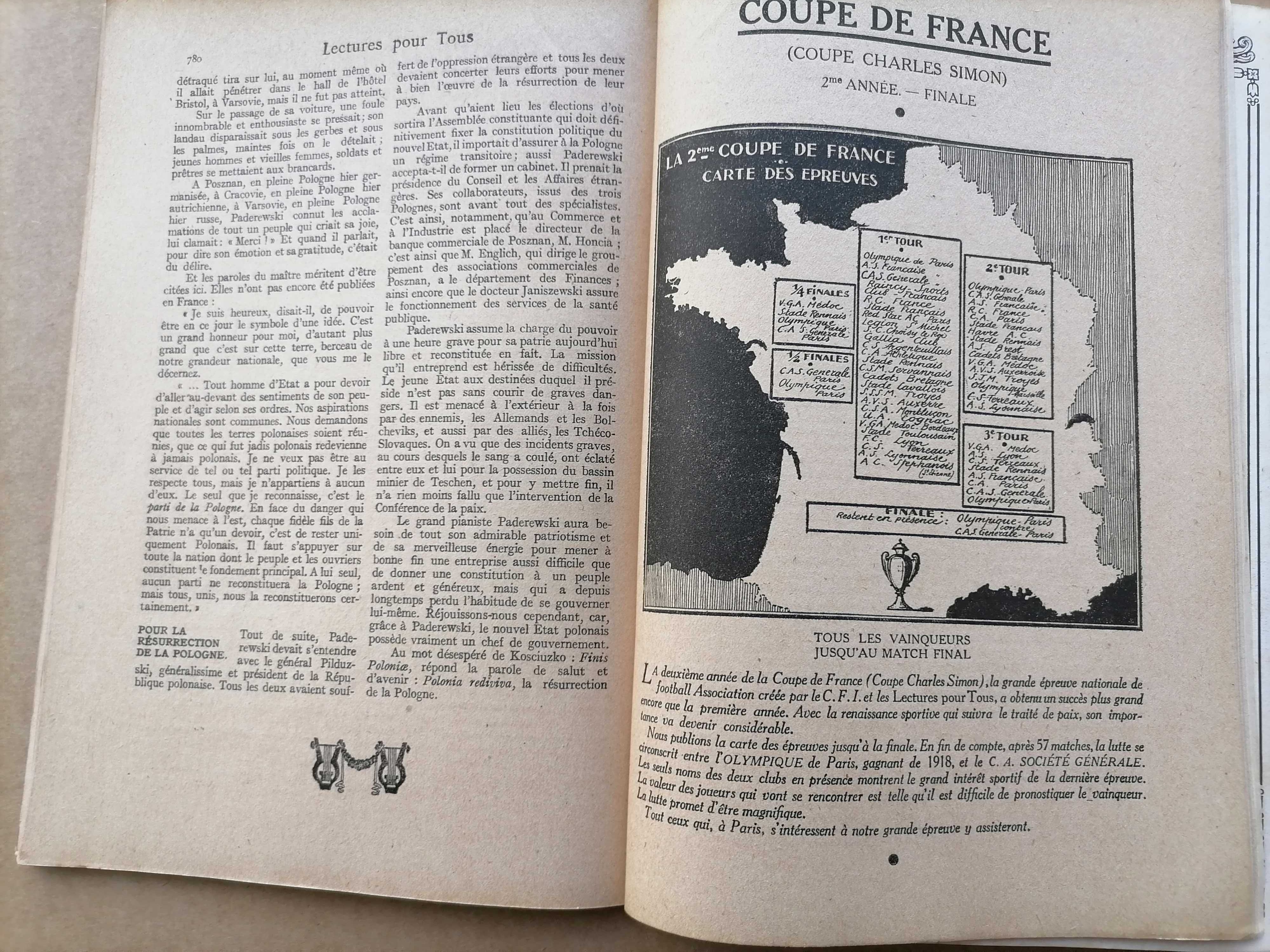 Lectures Pour Tous 1919 Finale Coupe de France - Olimpique vs C. A. S.