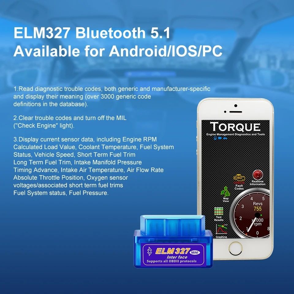 Ficha OBD2 ELM327 Bluetooth