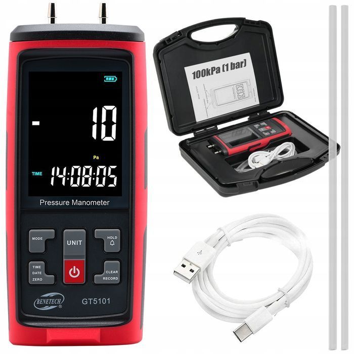 Manometr Różnicowy Miernik Ciśnienia Podciśnienia Aplikacja PC 1 BAR