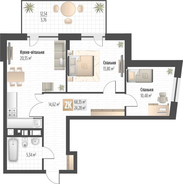 Продаж 2 кім. квартири SOUL PARK вул П. Орлика 68.35 кв.м