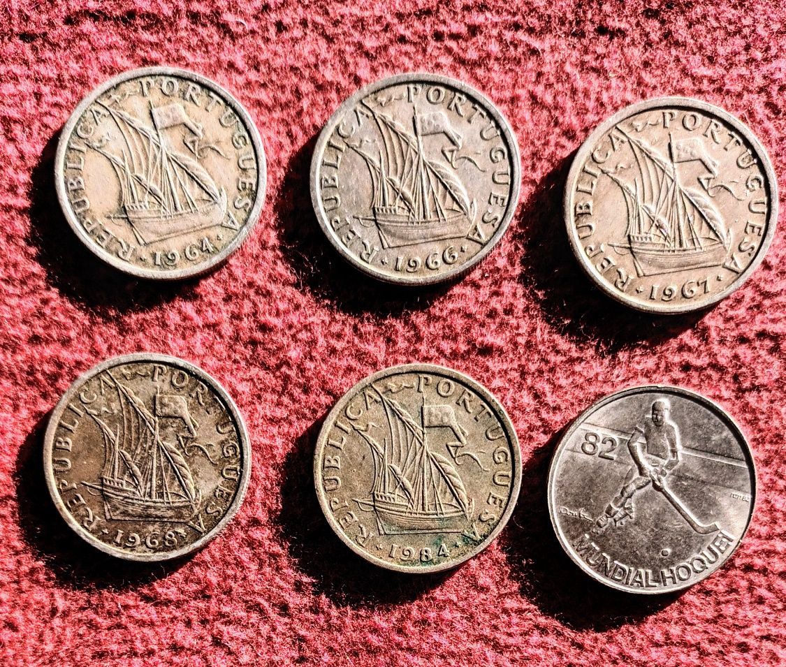 Moedas 5$00 de Portugal - anos 1964/66/67/68/82/84