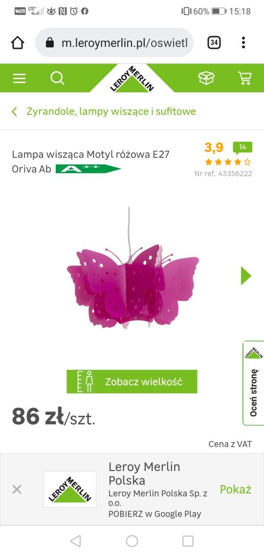 Lampa wisząca motylki