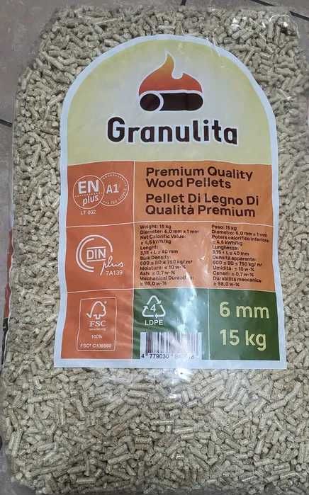 Pellet drzewny granulita, jasny A1, EN +, ceryfikowany