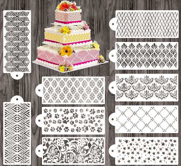 ZESTAW 10 szablonów do dekoracji ciast tortów