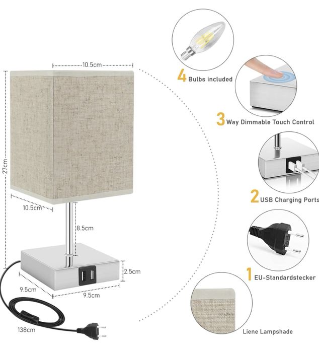 2 Lampki nocne z 2 portami USB