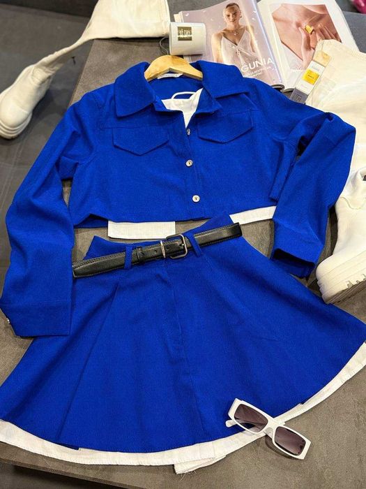 Жіночий вельветовий Костюм двійка‼️піджак + юбка з підкладкою шортиків