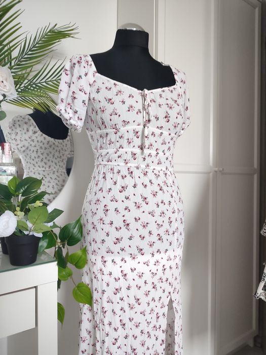 House sukienka biała w kwiatuszki letnia długa MIDI rozmiar 36 S