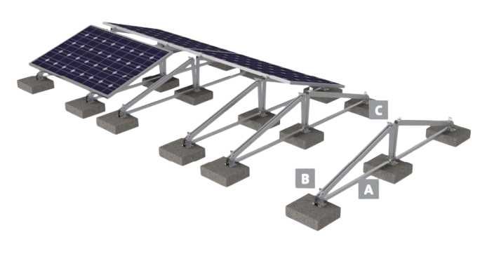 Konstrukcja balastowa fotowoltaika wschód - zachód poziomo z szyną