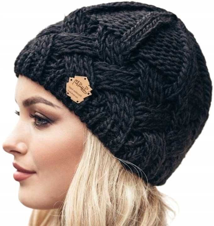 Damska Czapka pleciona zimowa ocieplana beanie