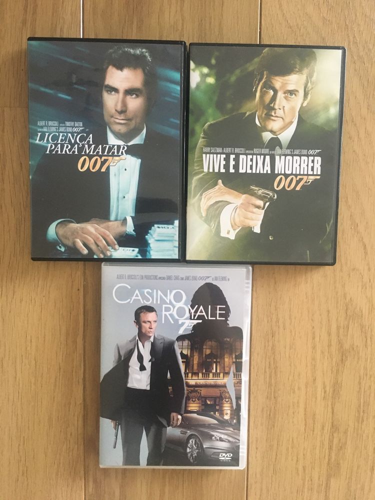 3 DVD's 007 - Licença para Matar, Vive e Deixa Morrer e Casino Royale