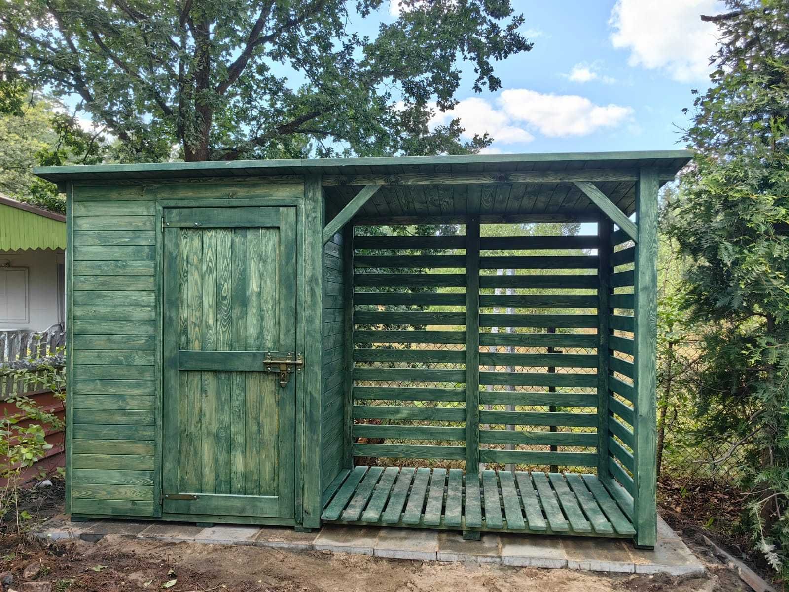 Drewutnia 2 x 1,1m + domek narzędziowy 1,5 x 1,1m z dachem prostym