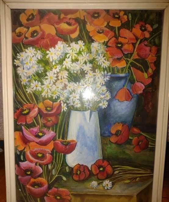 Картина цветы, полевой букет. 40х53 см