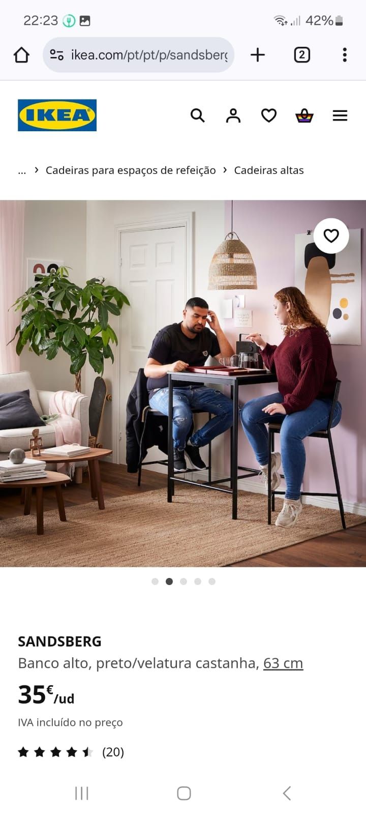 Banco alto sandsberg ikea 63 cm