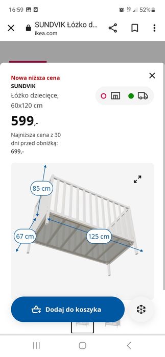 Łóżeczko Ikea białe Sundvik plus materac